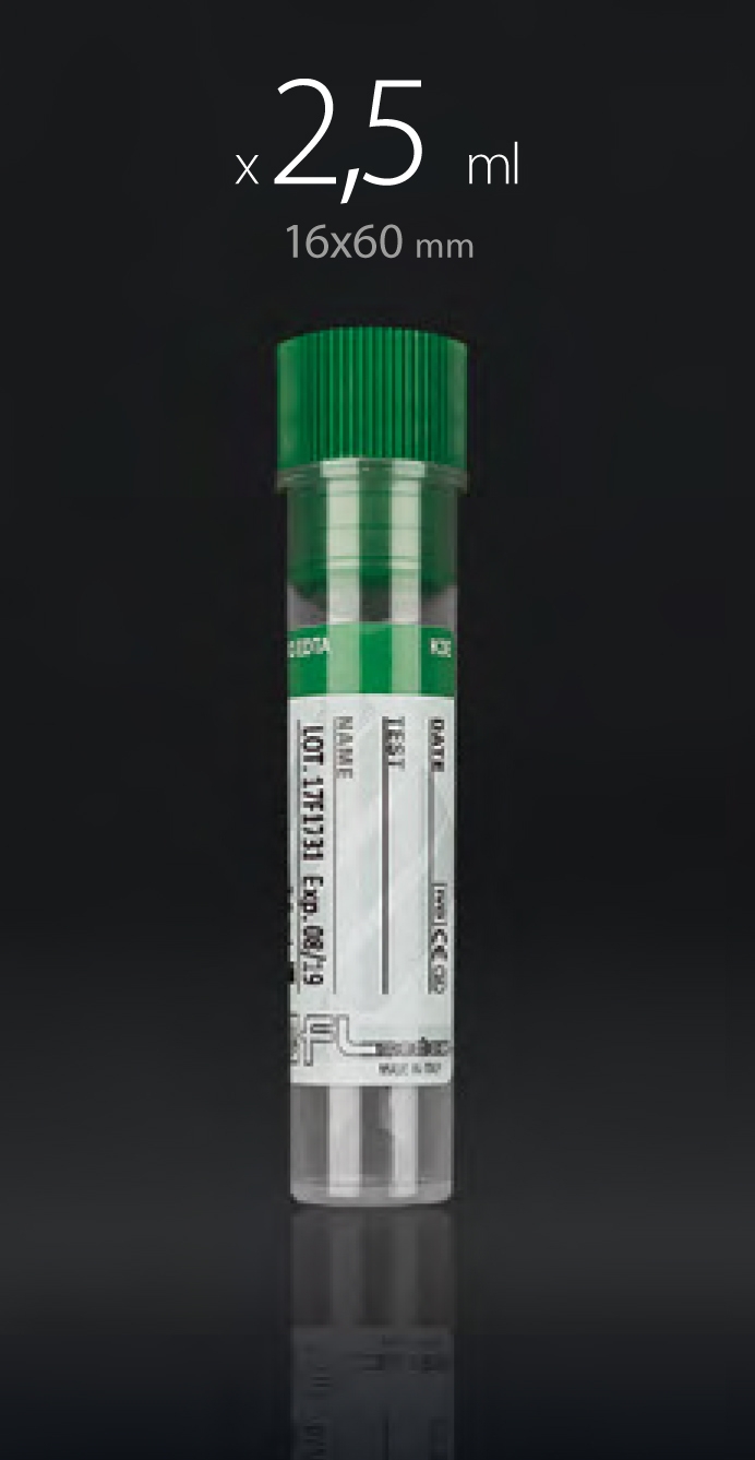 solinaria-plastika-gia-2.5ml-aima-me-K3-EDTA-me-prasino-poma Σωληναρια Πλαστικα,για 2,5 ml αίμα με K3 EDTA,επίπεδα, με πράσινο πώμα - Image 1